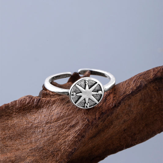 2023 New Compass Hollow Ring Silver Adjustable Directional Ring
